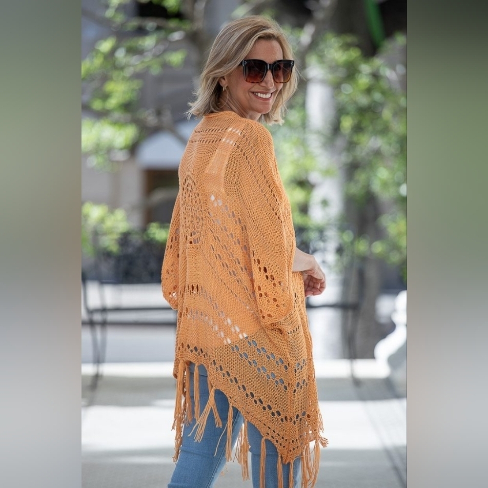 L Love Crochet Rust Colored Kimono Boho Oversized Festival M